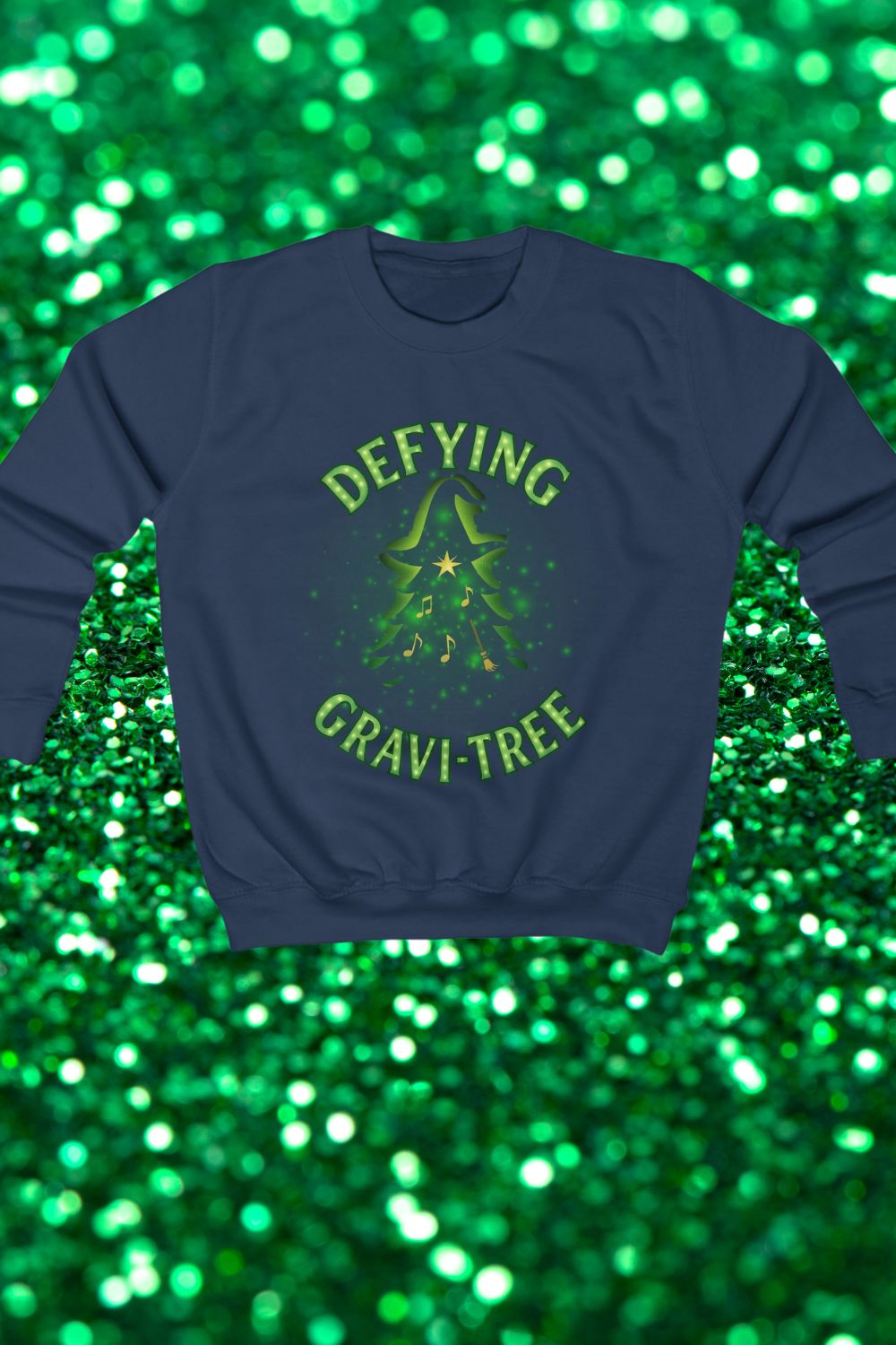 “Defying Gravi-Tree” | Wicked-Inspired Kids Christmas Sweatshirt | Unisex Black or Navy