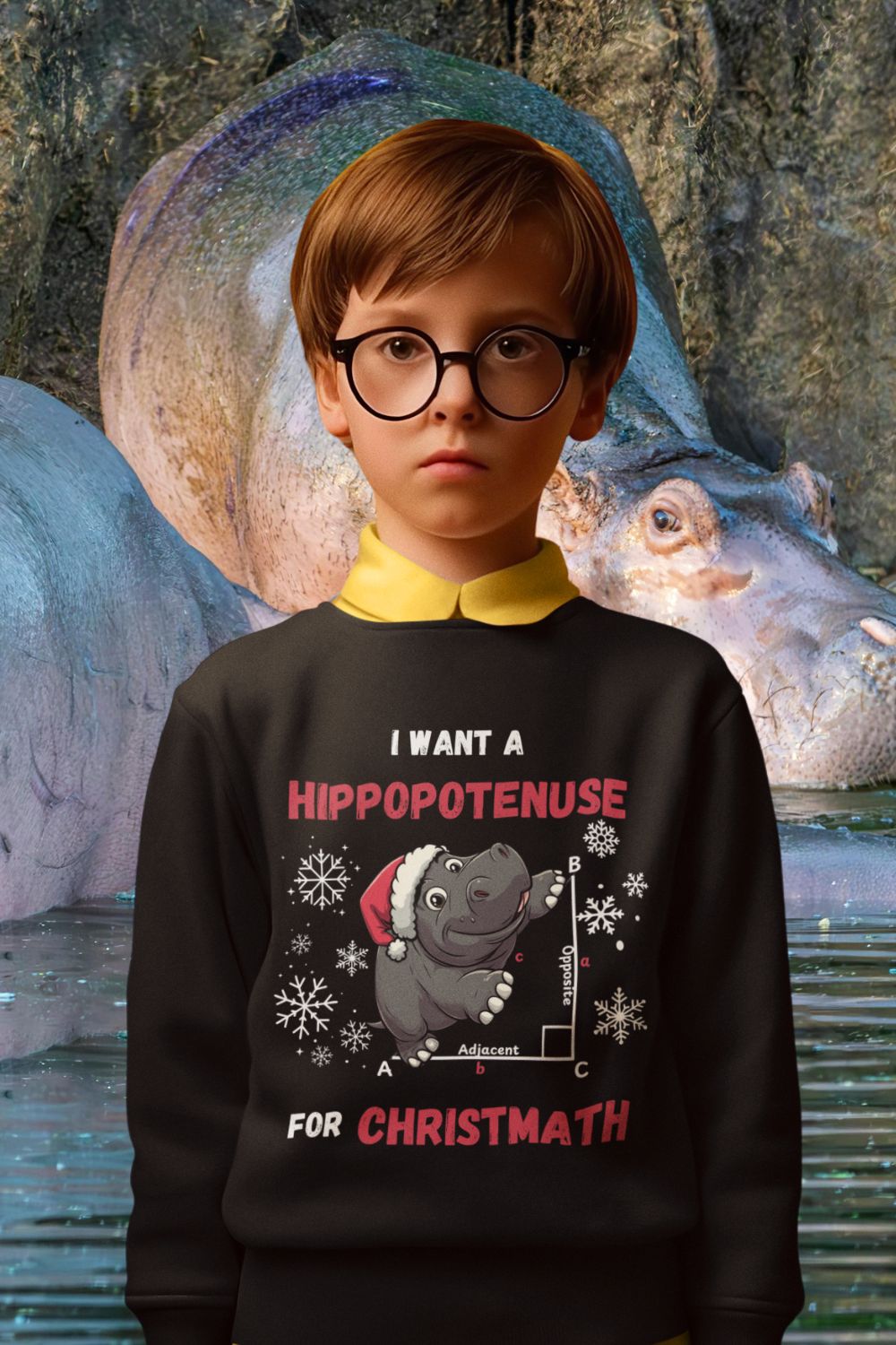 Kids Hippopotenuse for Christmath Sweatshirt – Funny Maths Christmas Jumper for Children