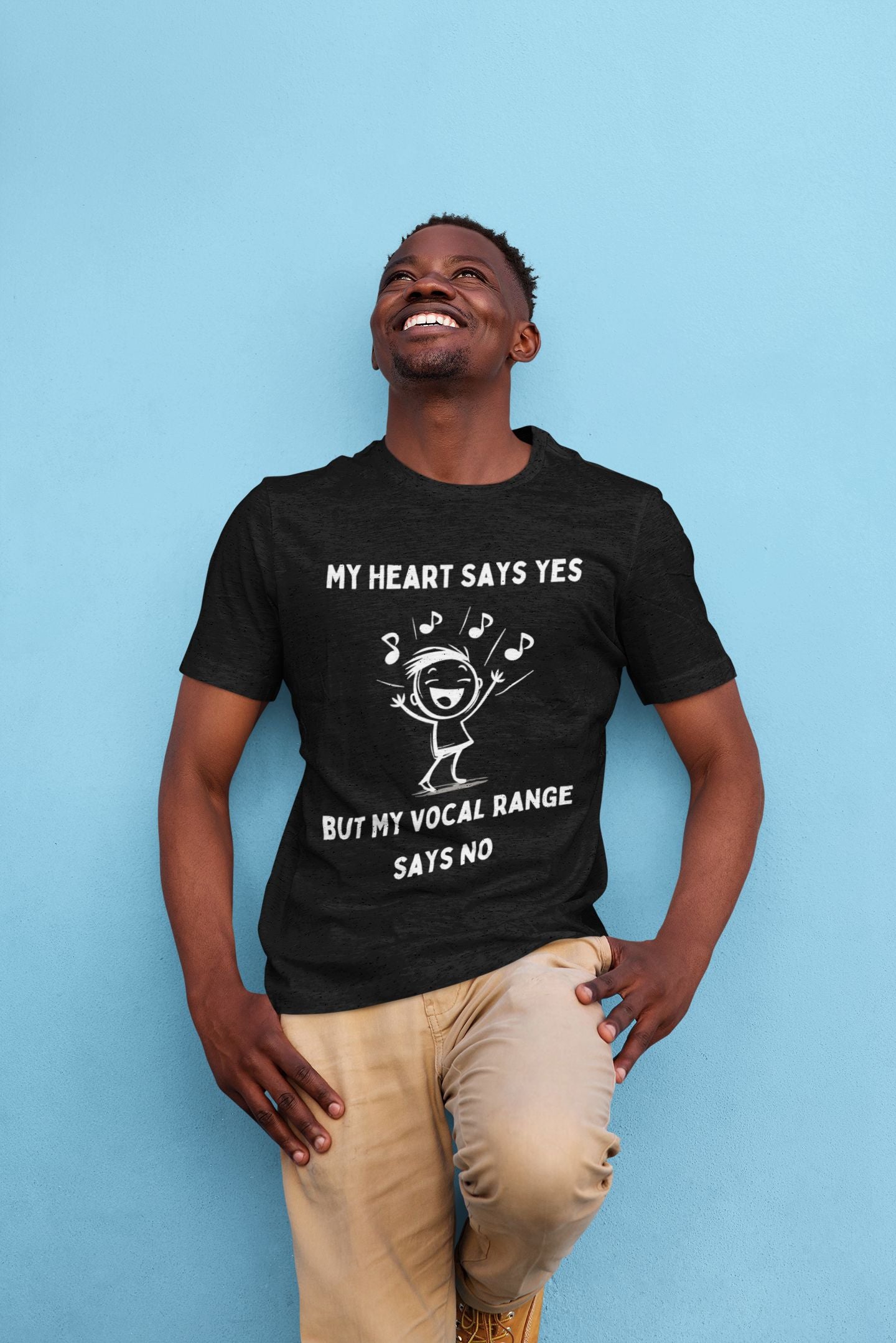 Men’s Theatre T-Shirt – "My Heart Says Yes, But My Vocal Range Says No" Unisex Design