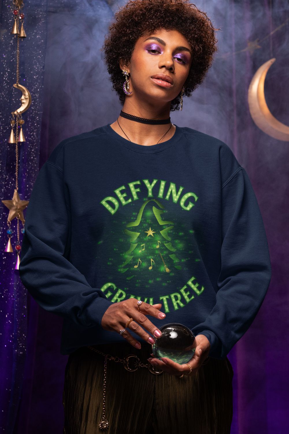 “Defying Gravi-Tree” | Wicked-Inspired Christmas Sweatshirt for Theatre Lovers
