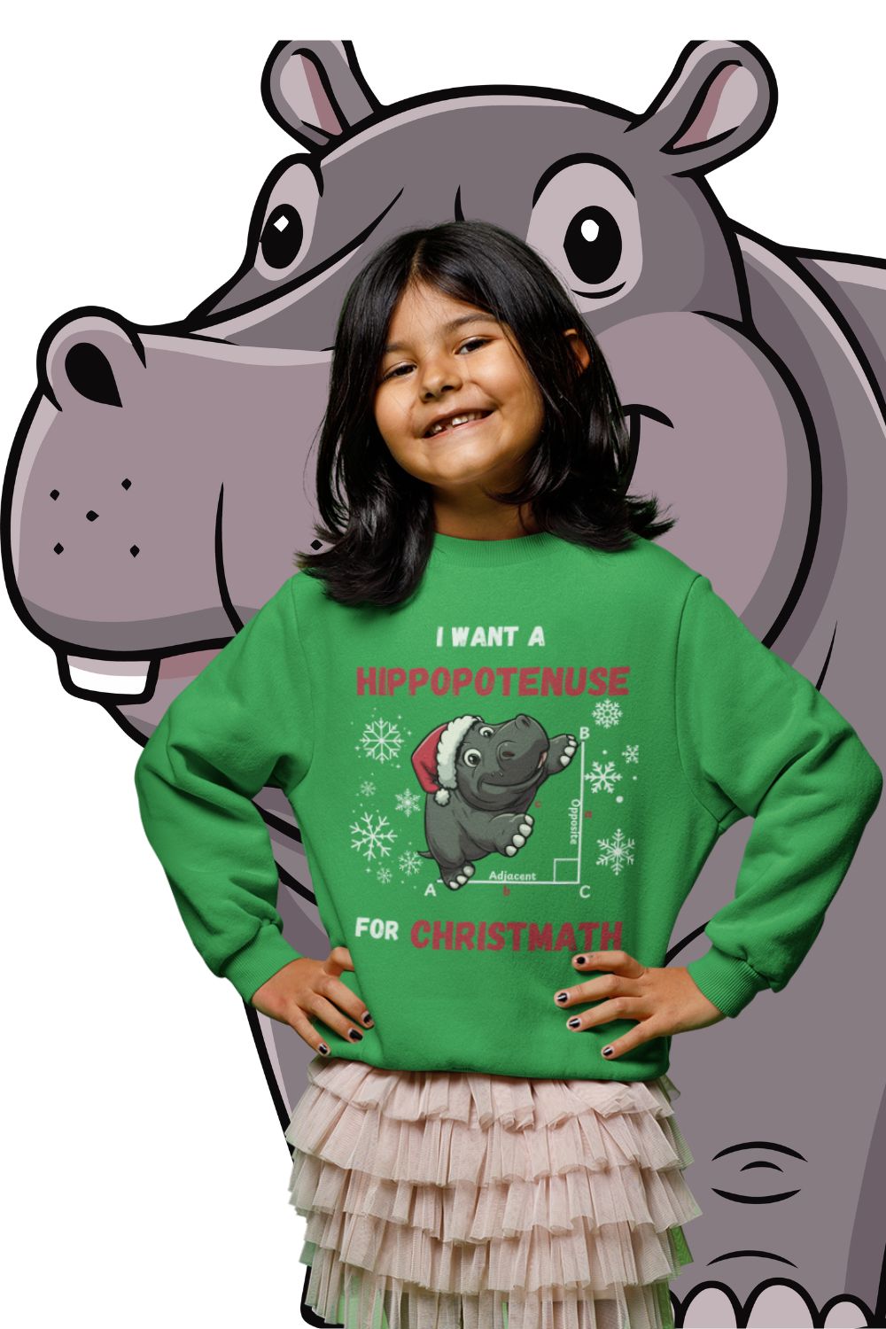 Kids Hippopotenuse for Christmath Sweatshirt – Funny Maths Christmas Jumper for Children