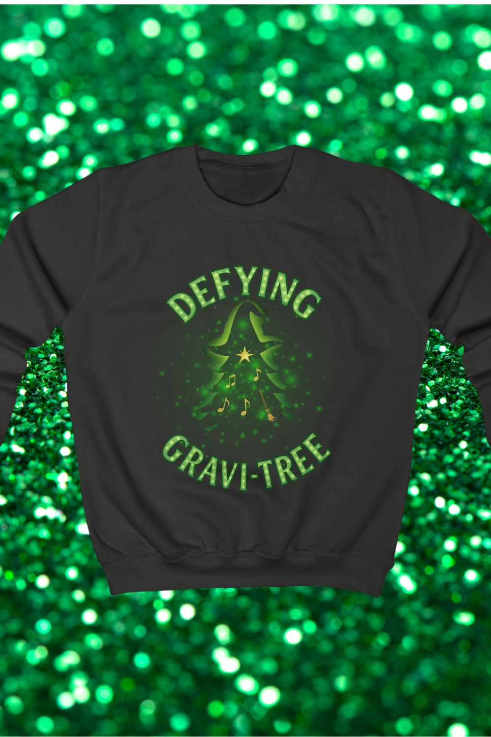“Defying Gravi-Tree” | Wicked-Inspired Kids Christmas Sweatshirt | Unisex Black or Navy