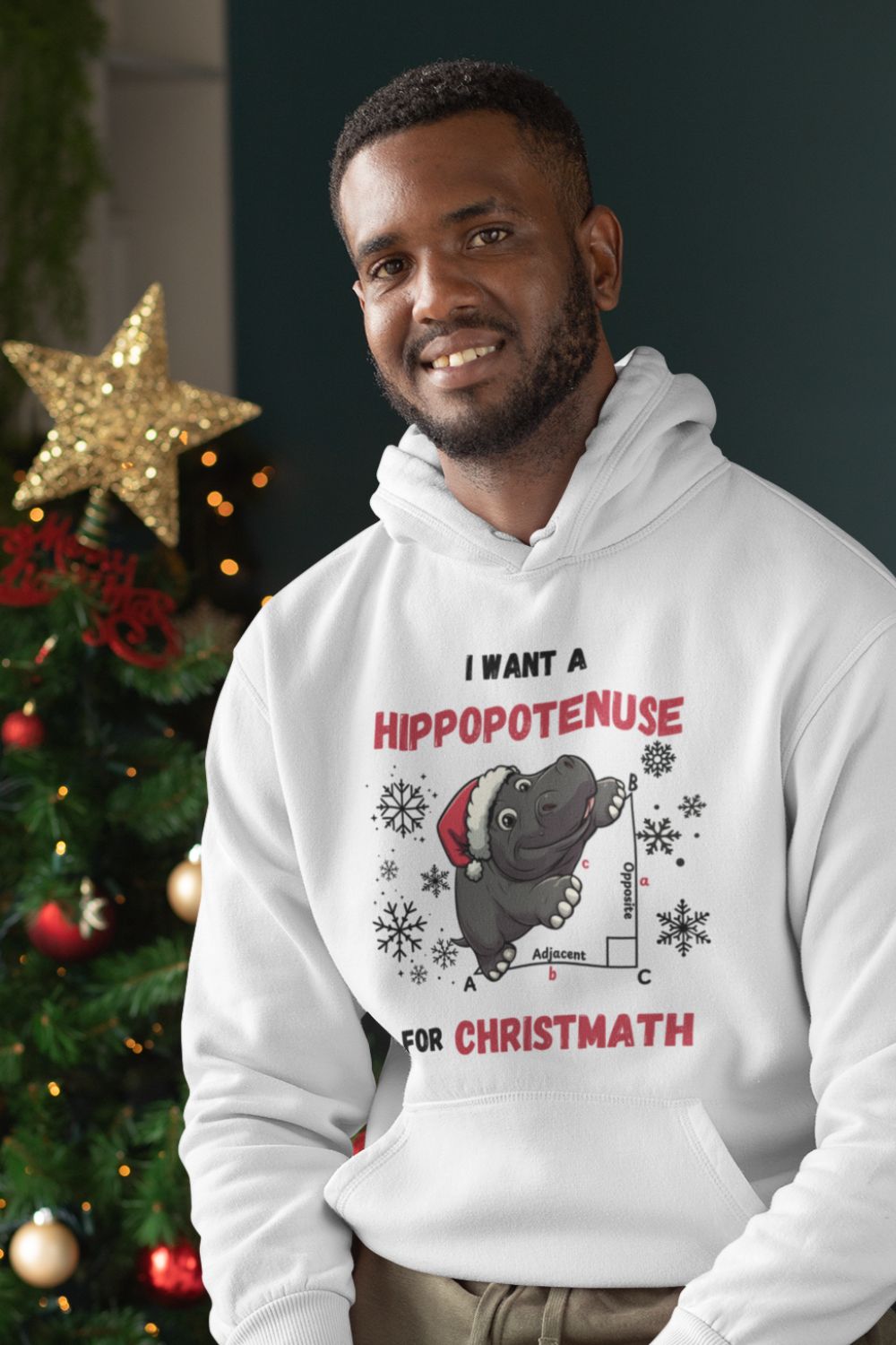 I Want a Hippopotenuse for Christmath Hoodie – Funny Maths Christmas Unisex Hoodie