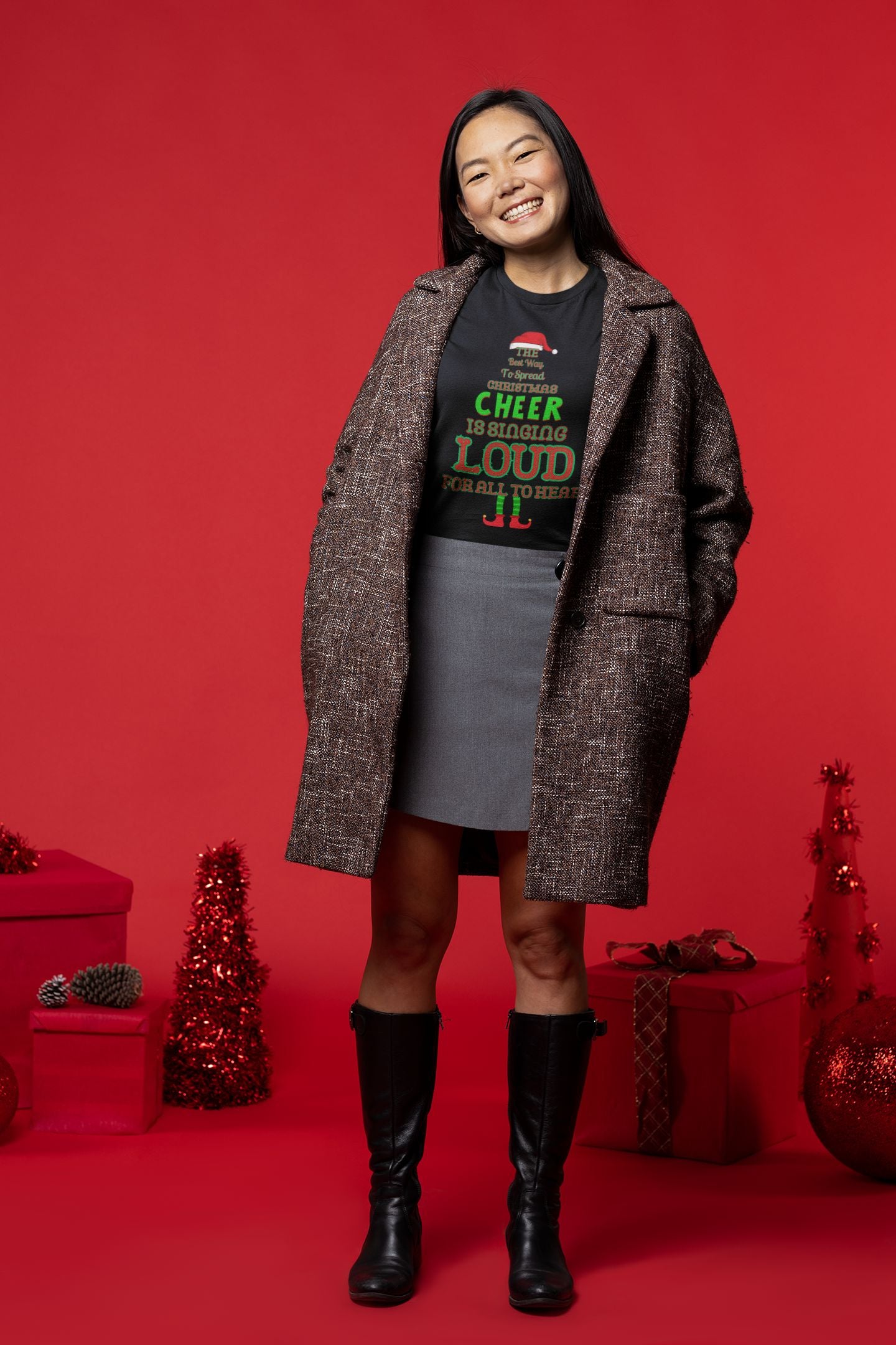 Festive Women’s T-Shirt for Music Teachers – Christmas Cheer in Black