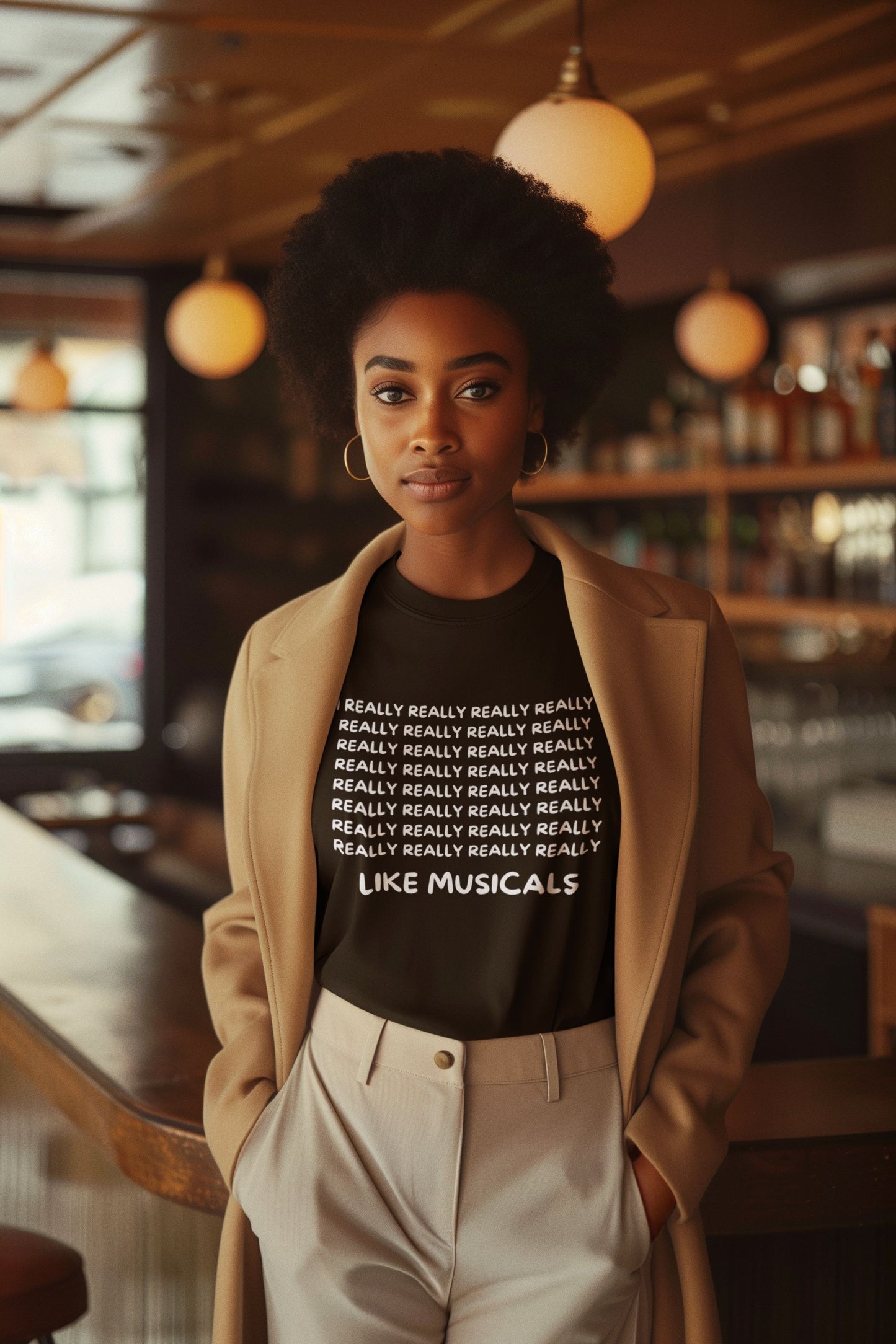 Funny Musical Theatre Women’s T-Shirt – “I REALLY REALLY REALLY Like Musicals” – Slim Fit, Black, Navy & Berry