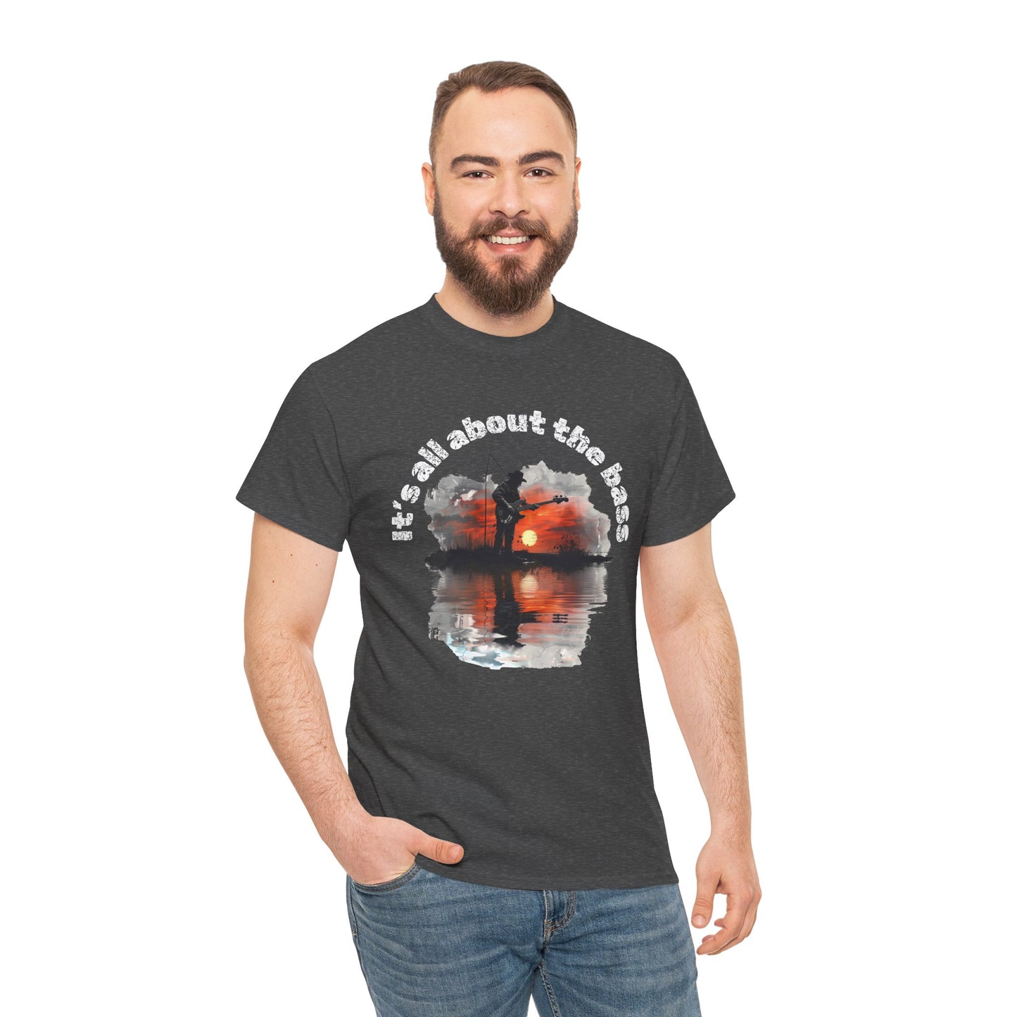 Men’s Bass Guitar and Fishing T-shirt – Father’s Day Gift for Musicians