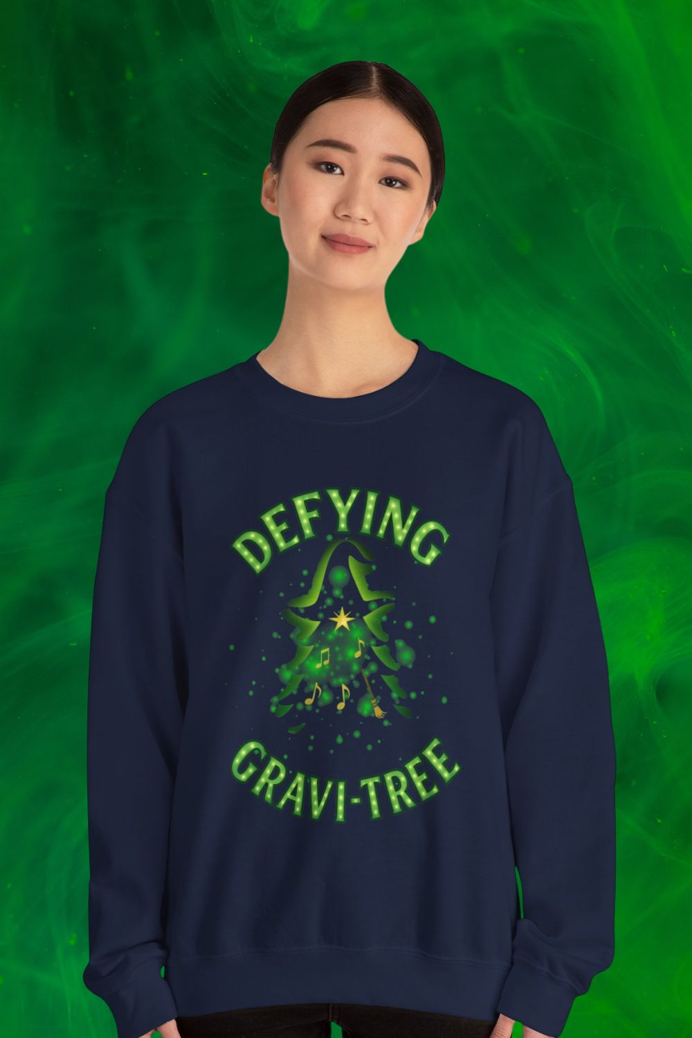 “Defying Gravi-Tree” | Wicked-Inspired Christmas Sweatshirt for Theatre Lovers