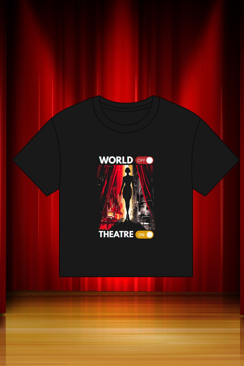 Women’s “World Off. Theatre On.” Organic Cotton T-Shirt (Cropped Oversized Fit) – Because Theatre Is Life
