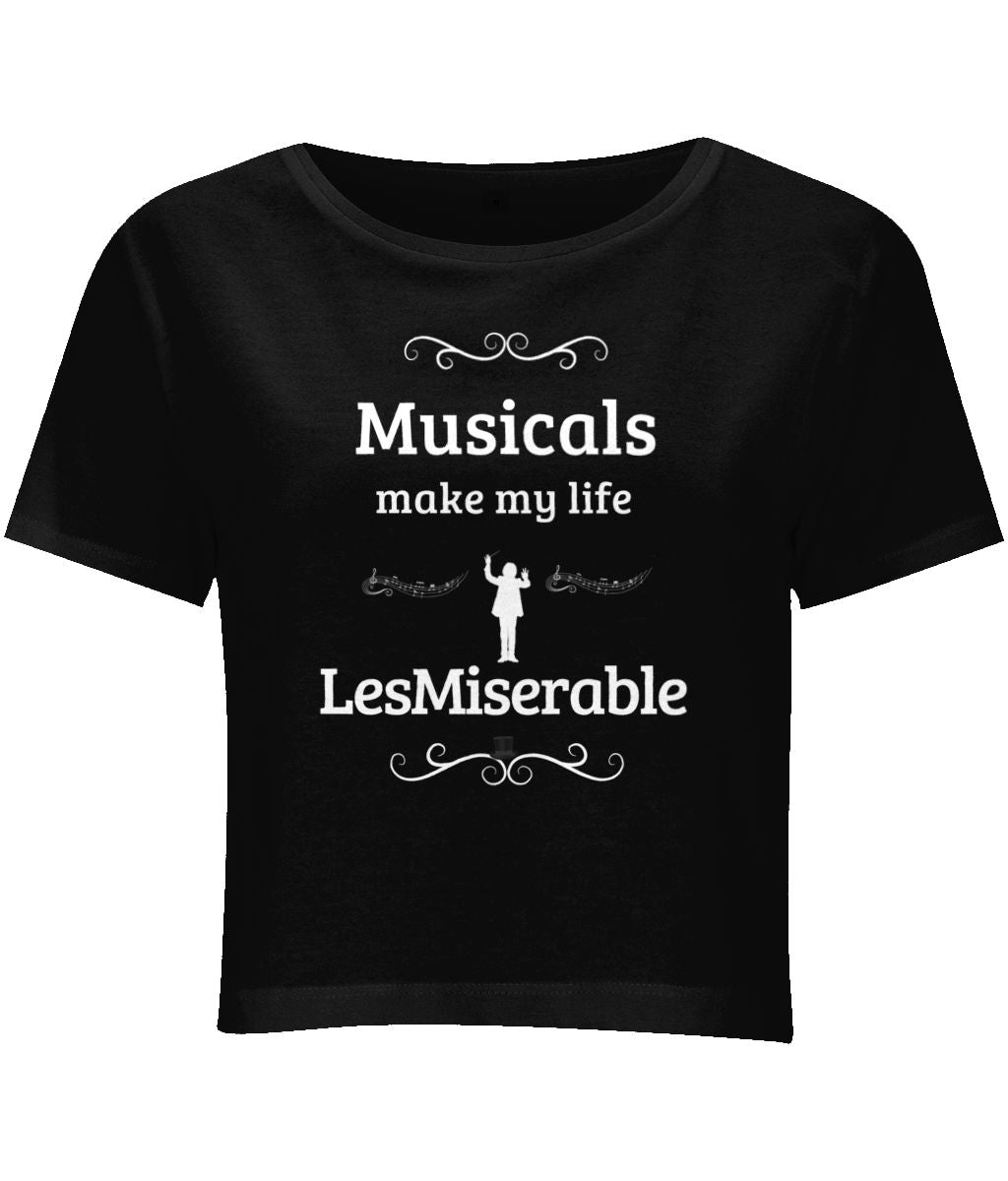 Women's Black Cropped T-shirt – "Musicals Make My Life LesMiserable"