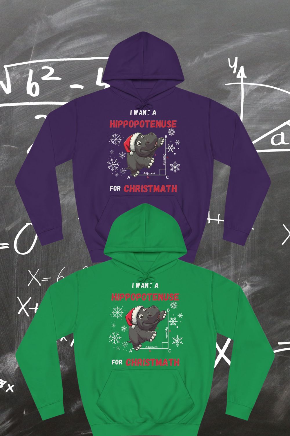I Want a Hippopotenuse for Christmath Hoodie – Funny Maths Christmas Unisex Hoodie