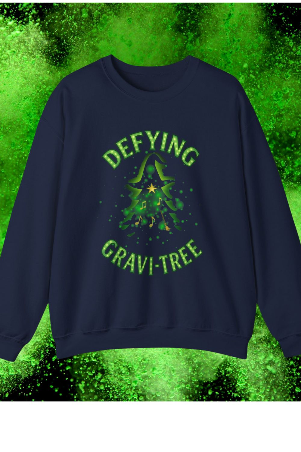 “Defying Gravi-Tree” | Wicked-Inspired Christmas Sweatshirt for Theatre Lovers
