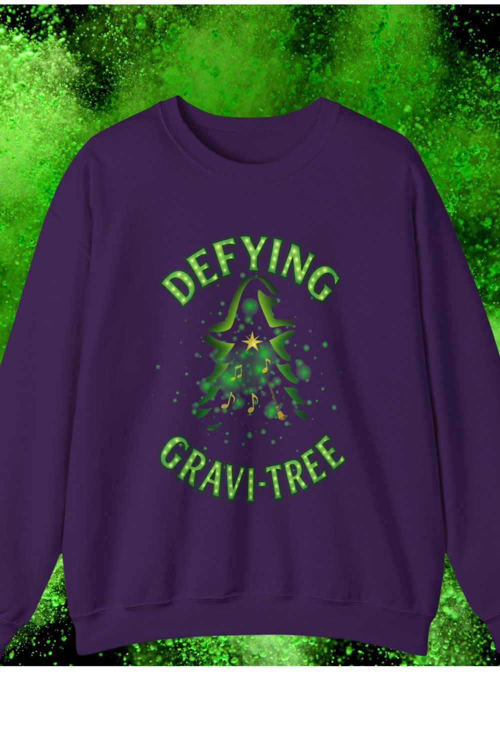 “Defying Gravi-Tree” | Wicked-Inspired Christmas Sweatshirt for Theatre Lovers