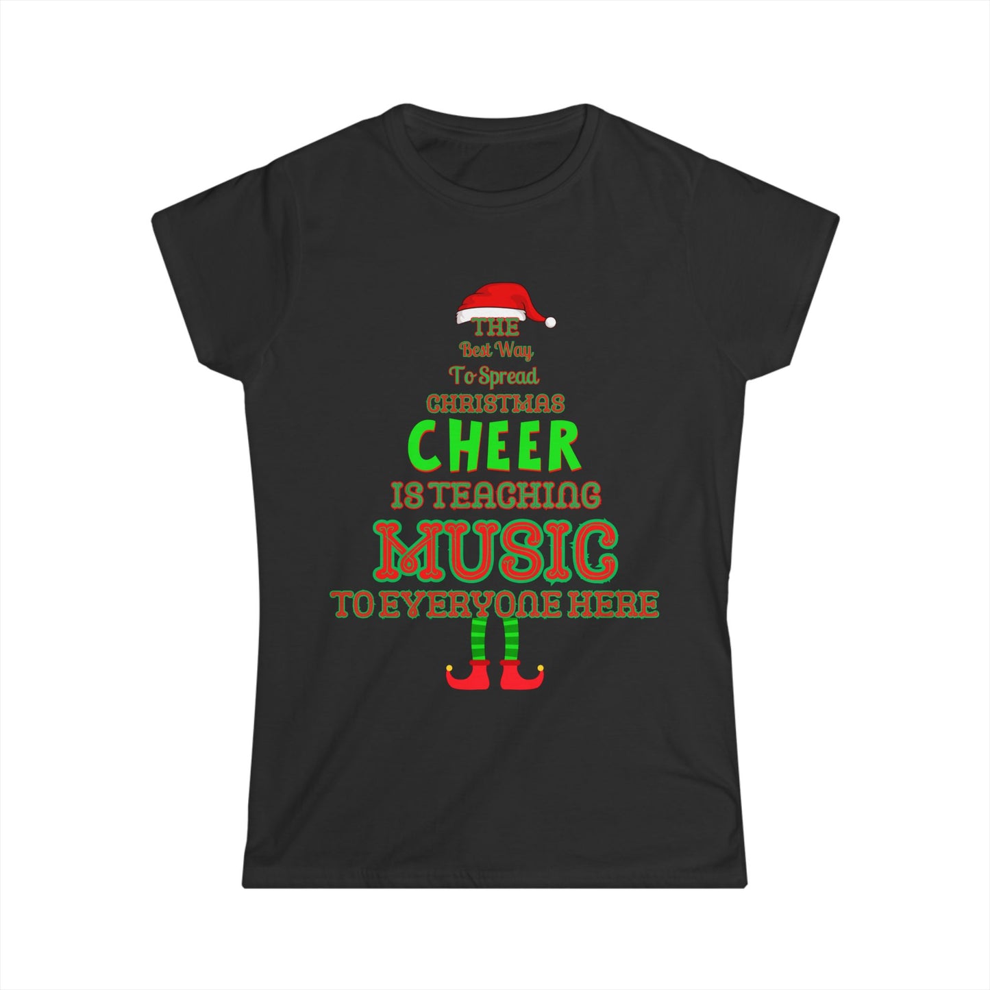 Festive Women’s T-Shirt for Music Teachers – Christmas Cheer in Black